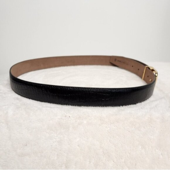 Vintage Mario Valentino Black Crocodile Skin Gold Logo Buckle Belt Size 36/90